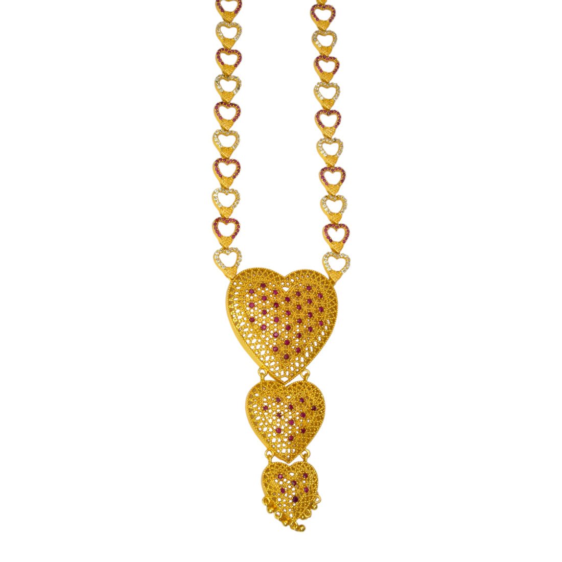 Alluring Gold Plated Ruby CZ Heart Bridal Long Chain - KSupreme