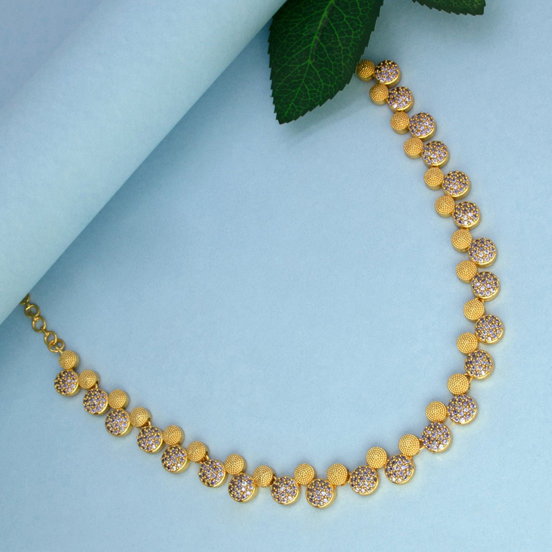 Alluring Round Gold Plated Jaipur Stone Necklace - K Supreme