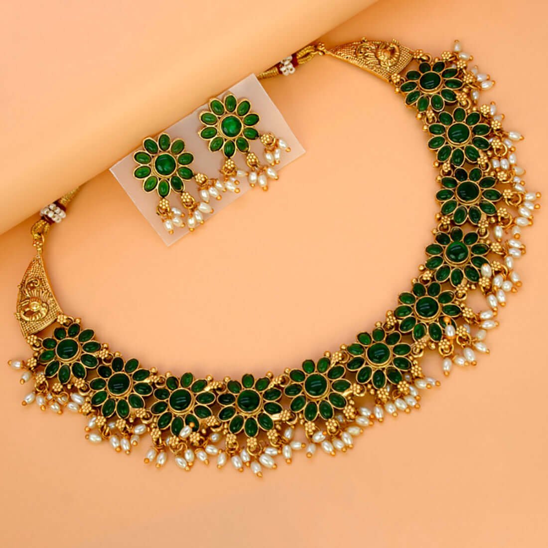 Antique Big Floral Kemp and Pearls Necklace Set - K Supreme