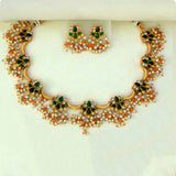 Antique Finish Artificial Stones Pearl Lotus Necklace Set - K Supreme