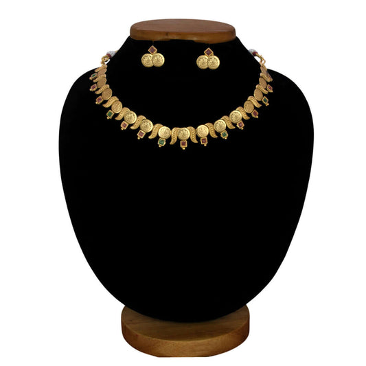 Antique Finish Lakshmi Kasu Kemp Necklace Set - K Supreme