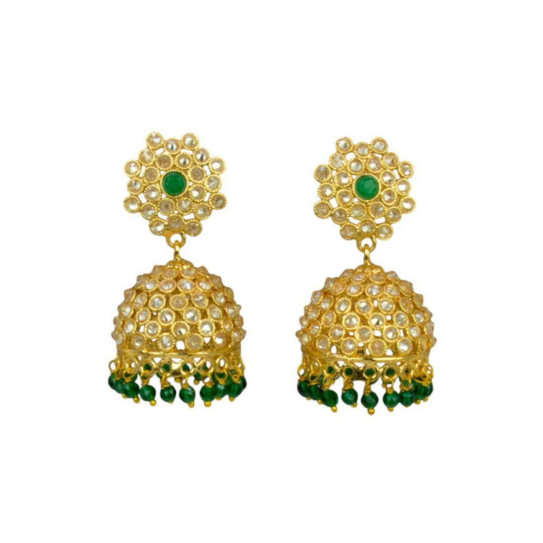 Antique Gold Plated Beads Hanging Kundan Jhumka Earrings - KSupreme