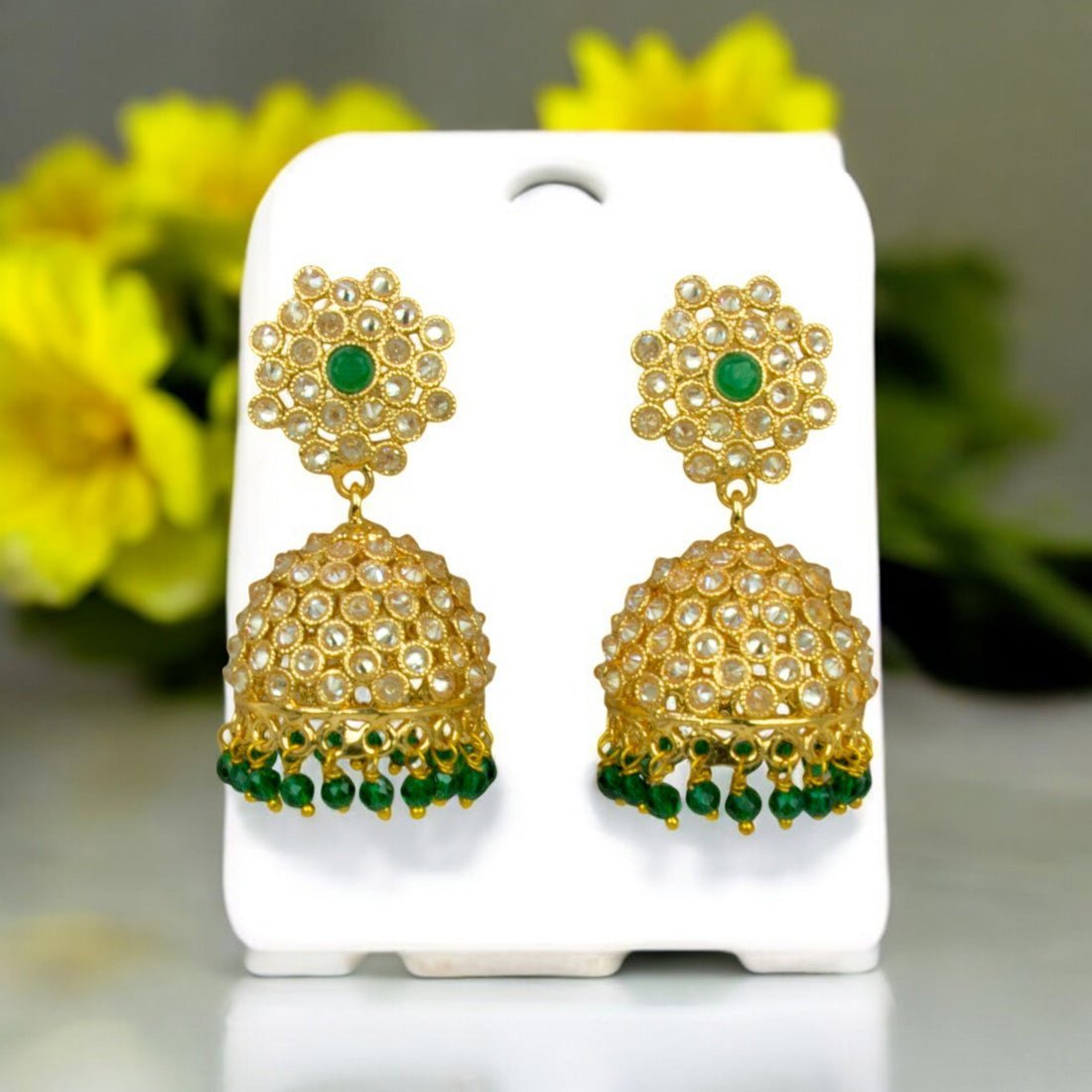 Antique Gold Plated Beads Hanging Kundan Jhumka Earrings - KSupreme