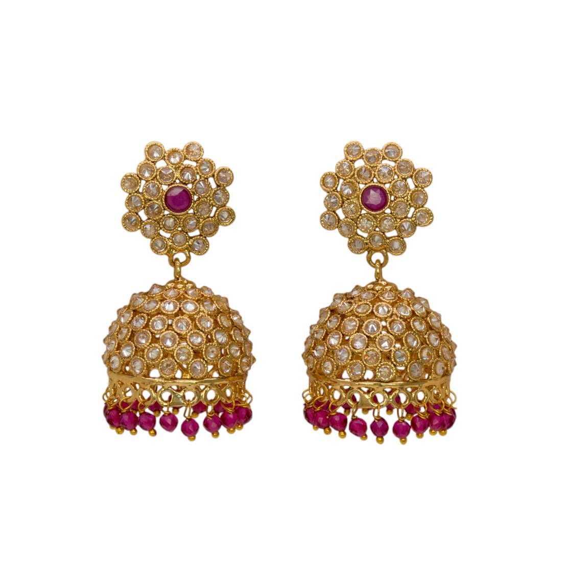 Antique Gold Plated Beads Hanging Kundan Jhumka Earrings - KSupreme