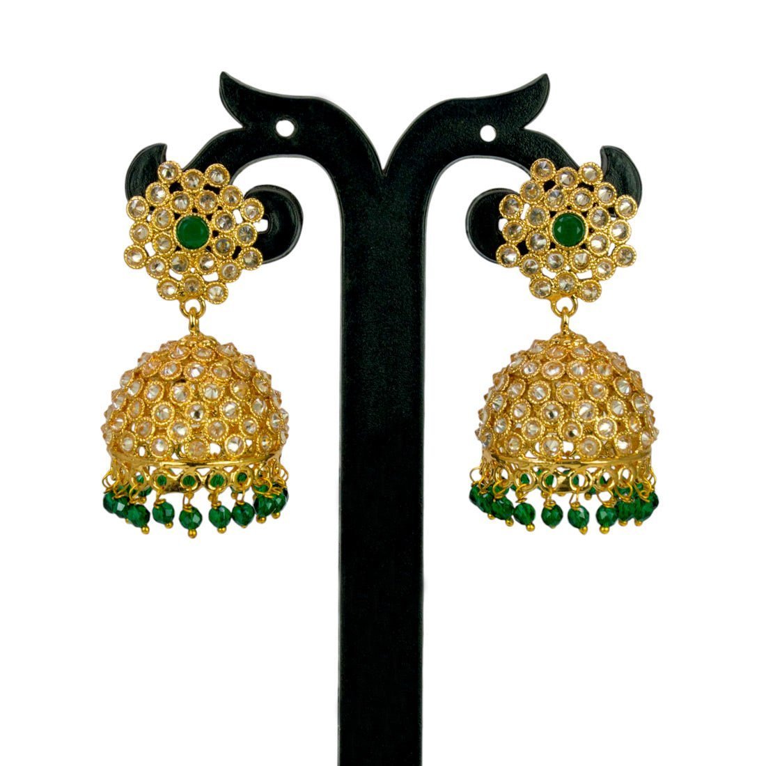 Antique Gold Plated Beads Hanging Kundan Jhumka Earrings - KSupreme
