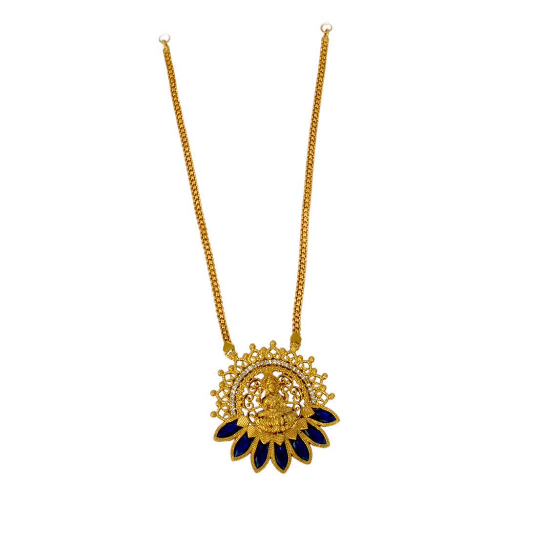 Antique Gold - Plated Blue Sapphire Lakshmi Necklace - KSupreme