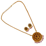 Antique Gold Plated Floral Stone Pendant Necklace Set - K Supreme