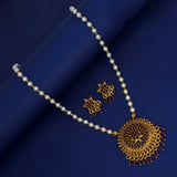 Antique Gold Plated Kemp Pendant Pearl Necklace Set - K Supreme