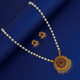 Antique Gold Plated Kemp Pendant Pearl Necklace Set - K Supreme