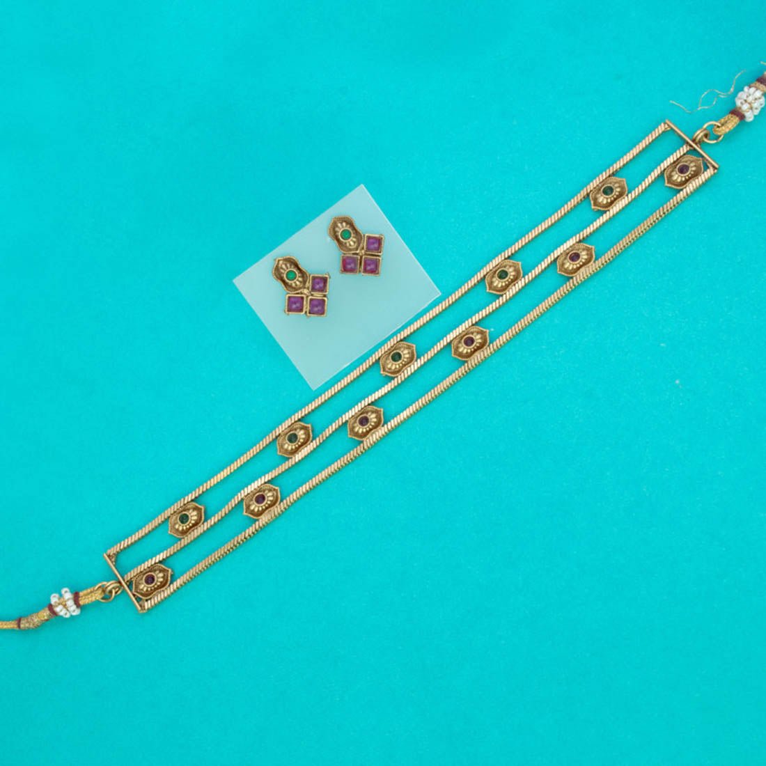 Antique Gold Plated Kemp Triple Layered Choker Set - K Supreme