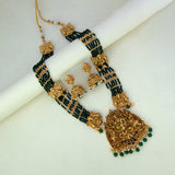 Antique Lakshmi Dark Green Beaded Long Haram Set - K Supreme