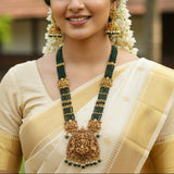 Antique Lakshmi Dark Green Beaded Long Haram Set - K Supreme