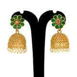 Antique Matte Floral Stone Jhumka with Pearl Danglers