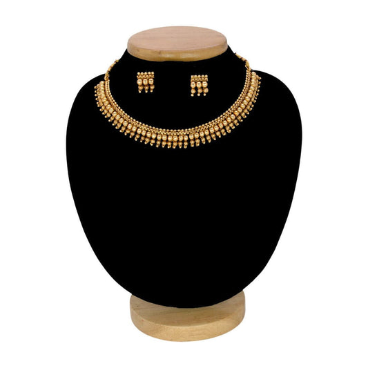 Antique Matte Gold Multi - layer Beaded Choker Necklace Set - K Supreme