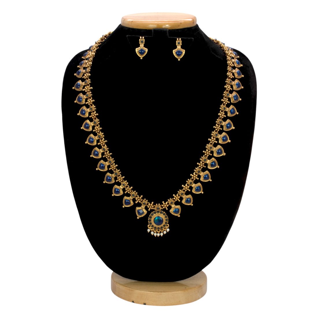 Antique Matte Imitation Palakka Long Chain Set - KSupreme