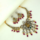 Antique Victorian Style Lakshmi CZ Stone Hasli Necklace Set - KSupreme