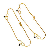 Black Crystal Hanging Gold Plated Double Hearts Anklets Payal - KSupreme