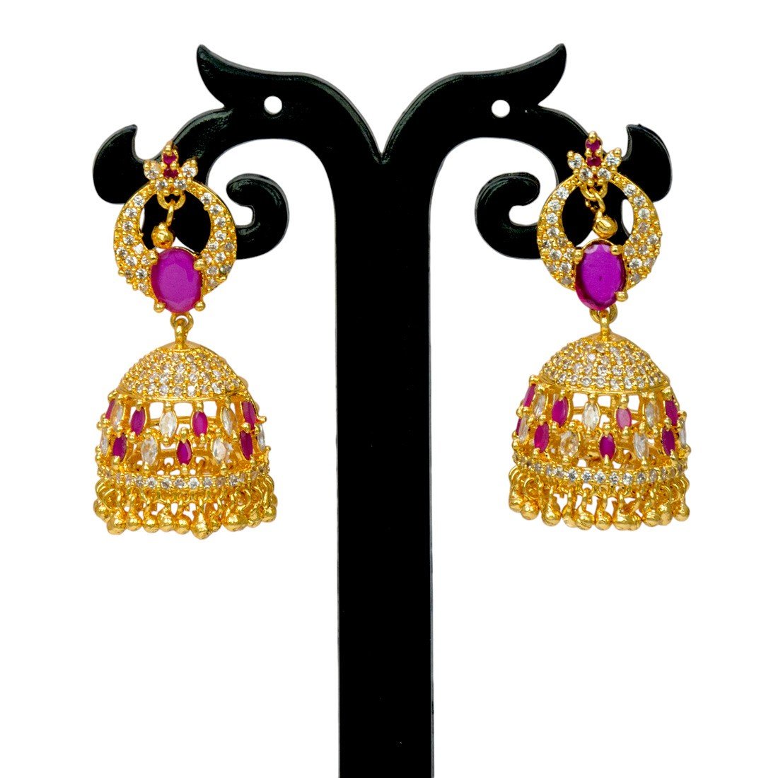 Charming Premium Fashion AD Ruby Jhumka/Jimikki Earrings - K Supreme