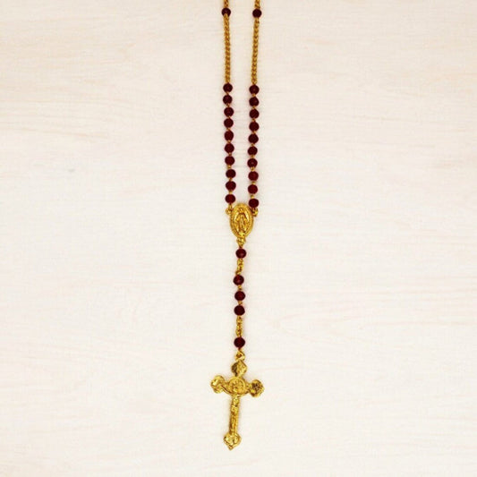Christian Red Beads Gold Plated Rosary Chain - K Supreme