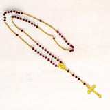Christian Red Beads Gold Plated Rosary Chain - K Supreme