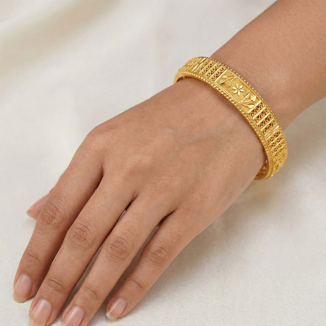 Classic Gold - Plated Floral Designer Bangle - K Supreme