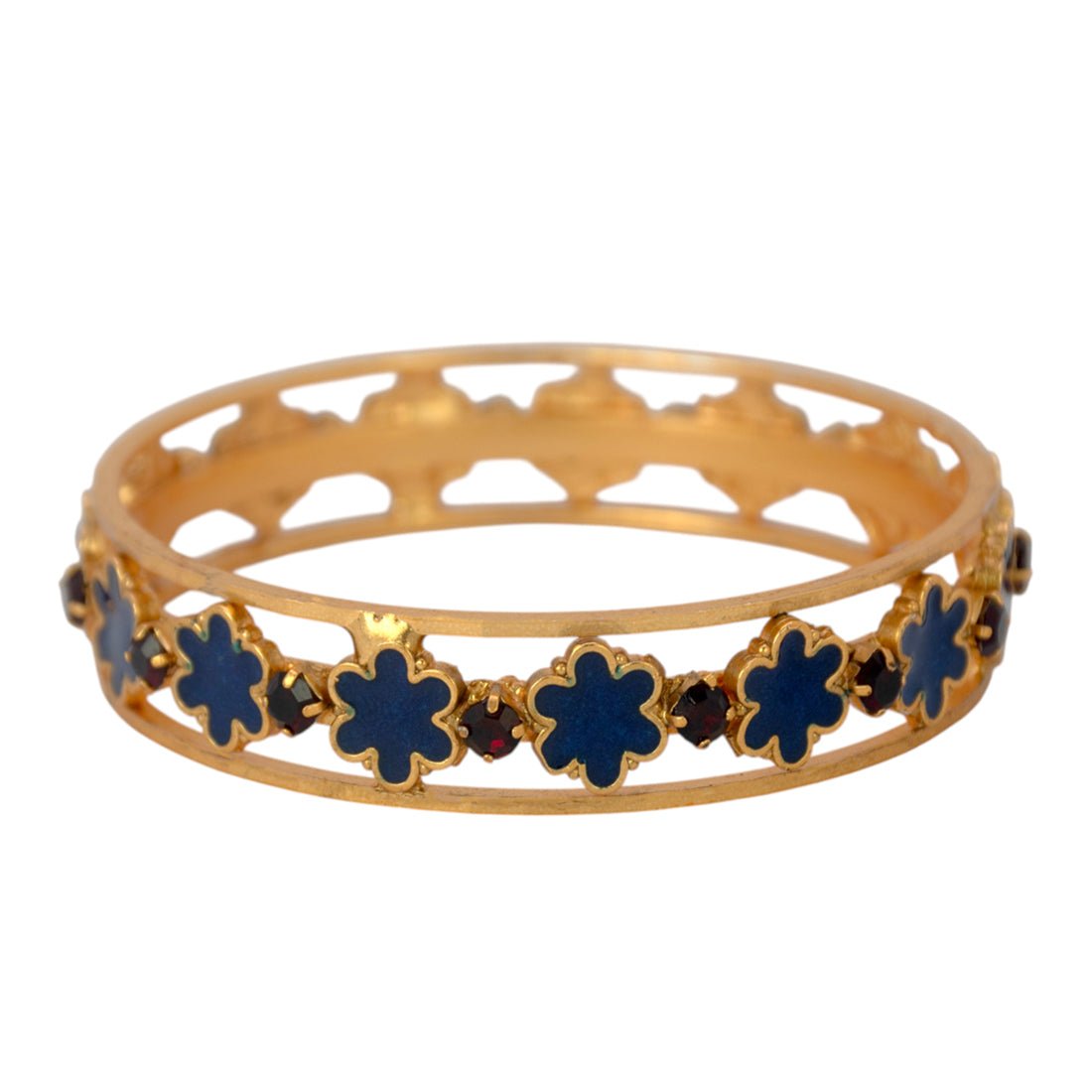 Contemporary Gold Plated Floral Enamel Bridal Stone Bangle - KSupreme