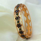 Contemporary Gold Plated Floral Enamel Bridal Stone Bangle - KSupreme