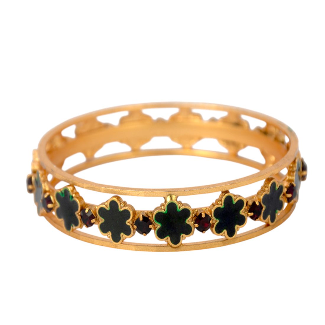 Contemporary Gold Plated Floral Enamel Bridal Stone Bangle - KSupreme