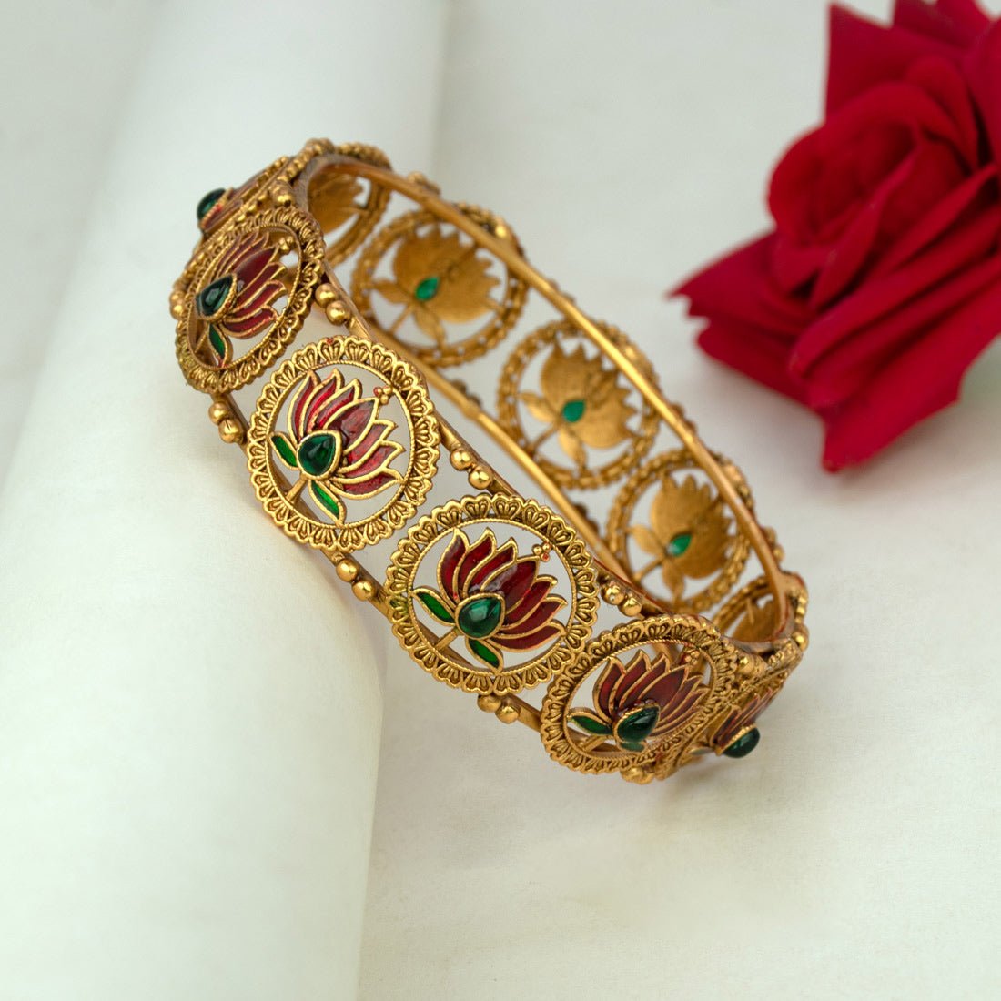 Contemporary Matte Finish Kemp Lotus Bangle - KSupreme