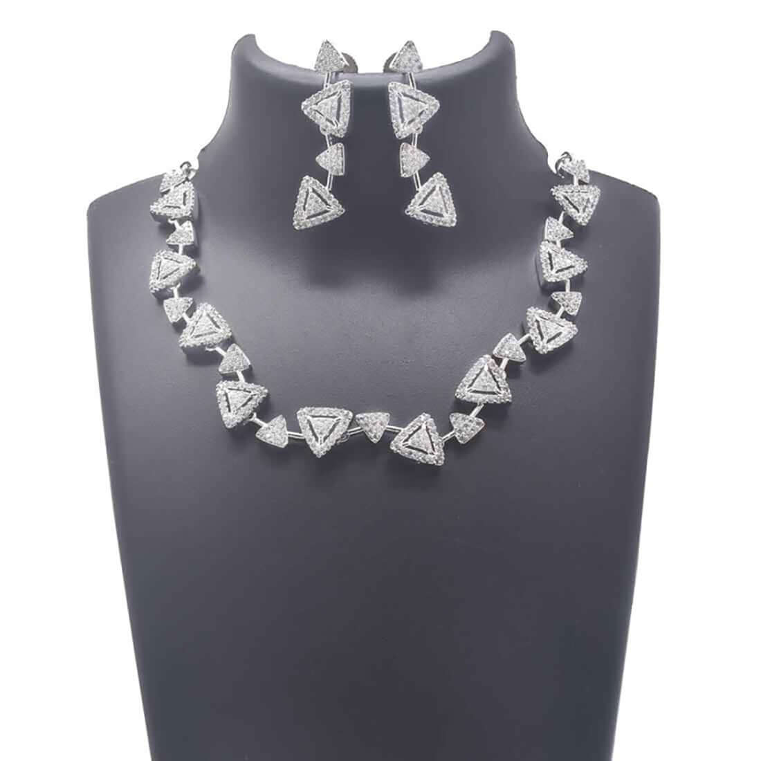 Contemporary Triangle Design American Diamond Necklace Set - K Supreme