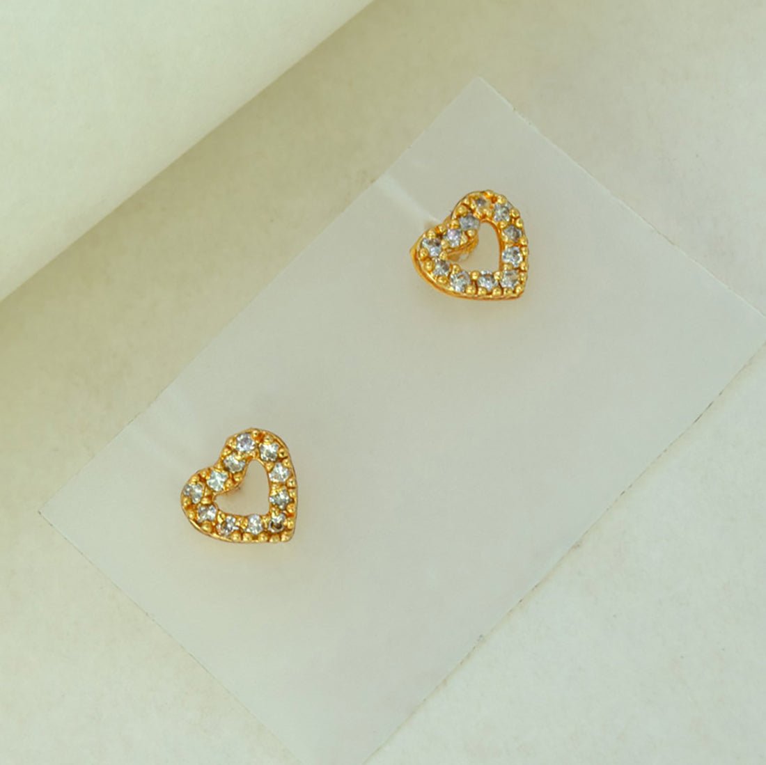 Cute Small Gold Plated CZ Heart Ear Studs - K Supreme