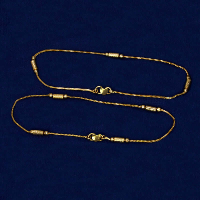 Cylindrical Design Sleek Gold Plated Anklets
