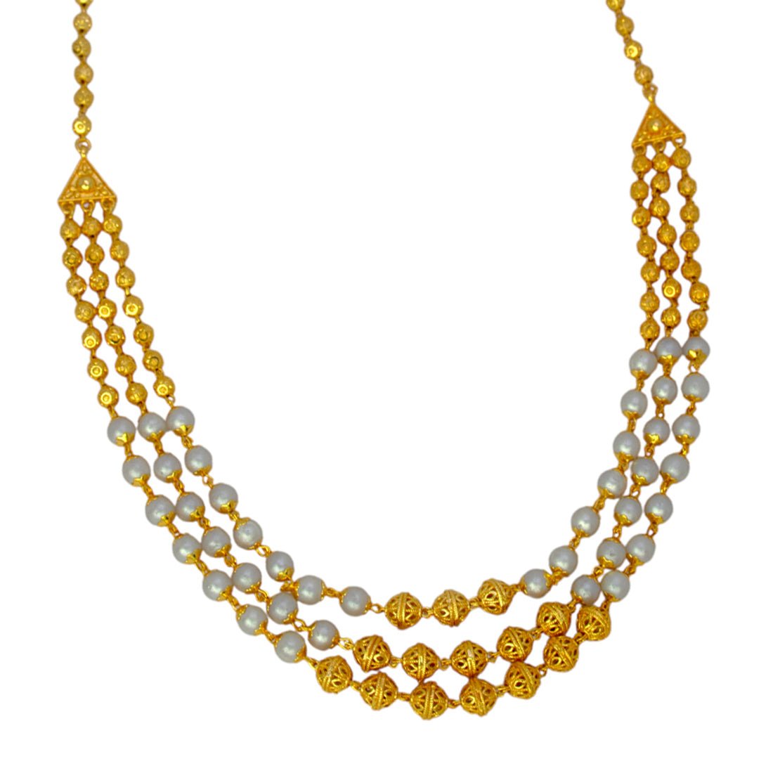 Dashing Gold Plated Triple Layer Pearl Necklace - KSupreme