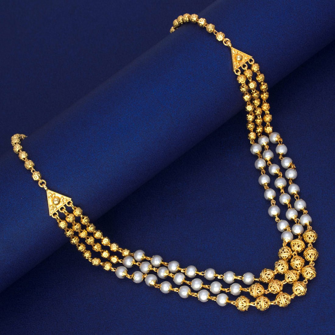 Dashing Gold Plated Triple Layer Pearl Necklace - KSupreme