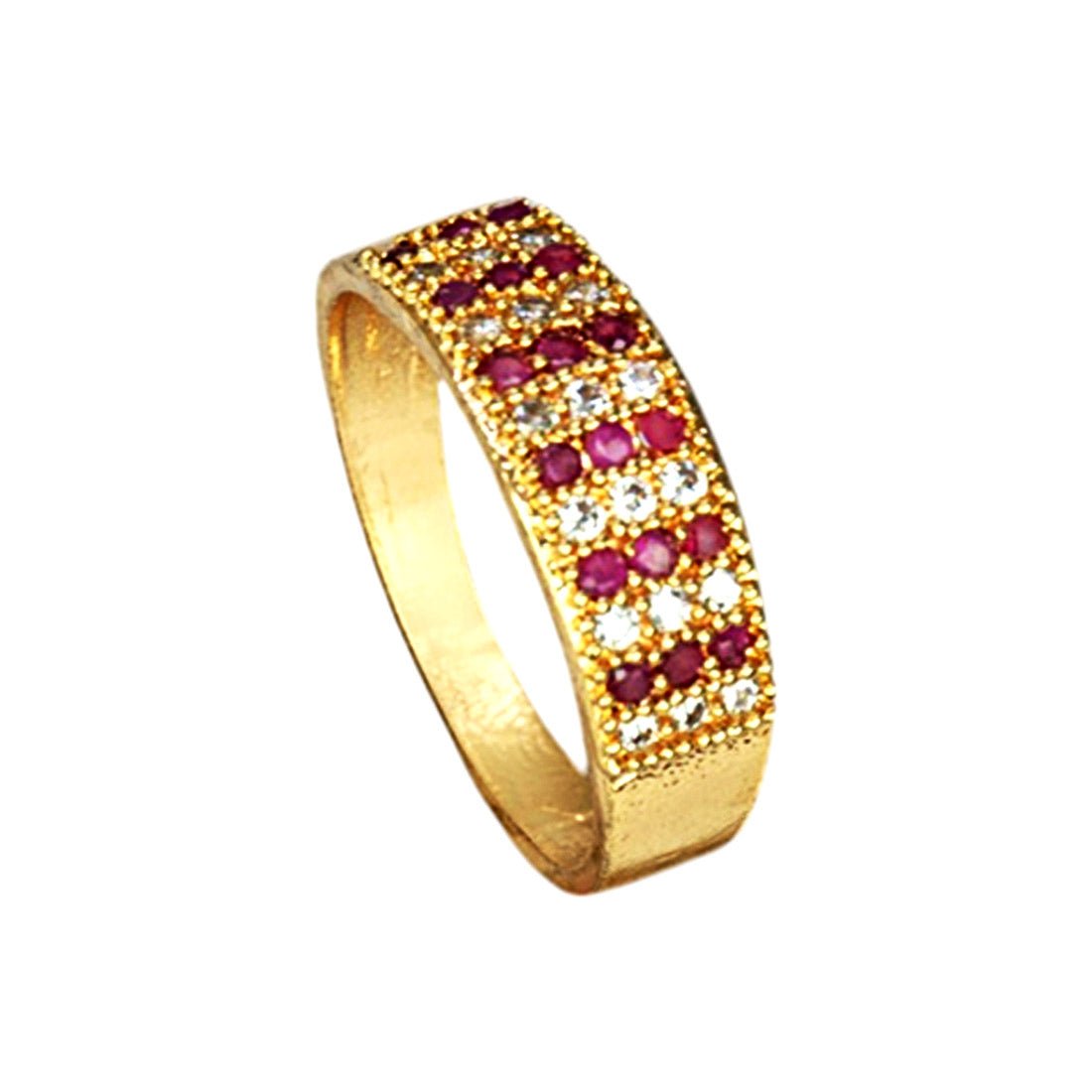 Dazzling Gold Plated Triple Line Stones Finger Ring - KSupreme