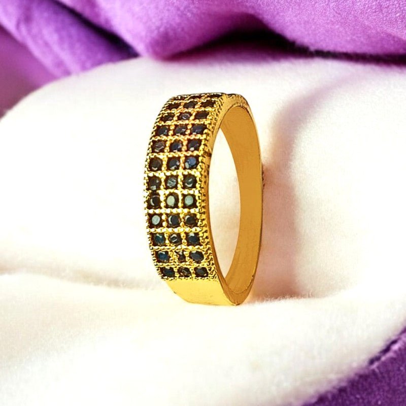 Dazzling Gold Plated Triple Line Stones Finger Ring - KSupreme