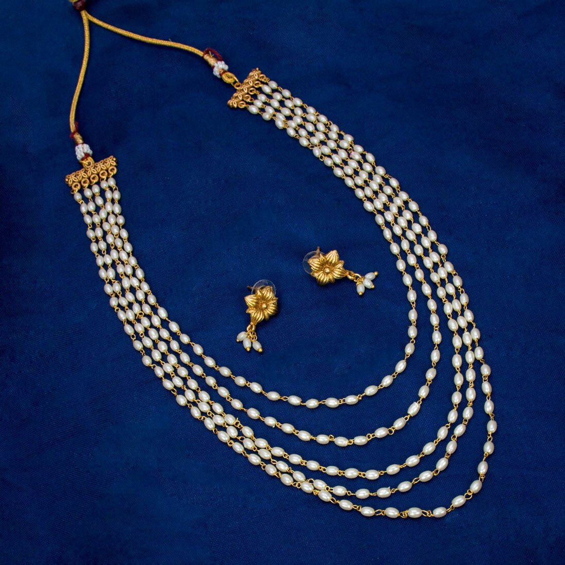 Elegant Antique Five Strand Pearl Necklace Set - K Supreme