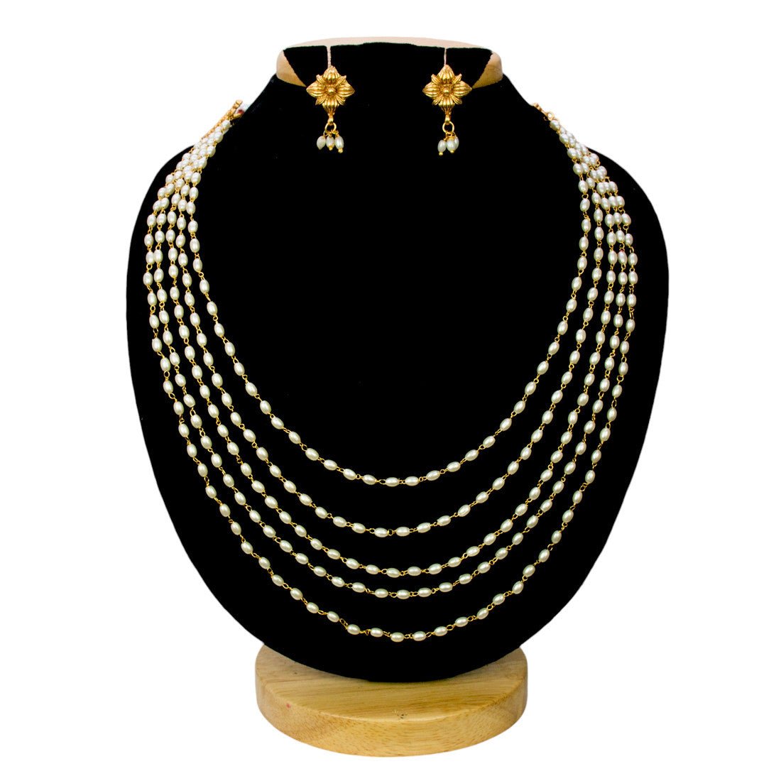 Elegant Antique Five Strand Pearl Necklace Set - K Supreme