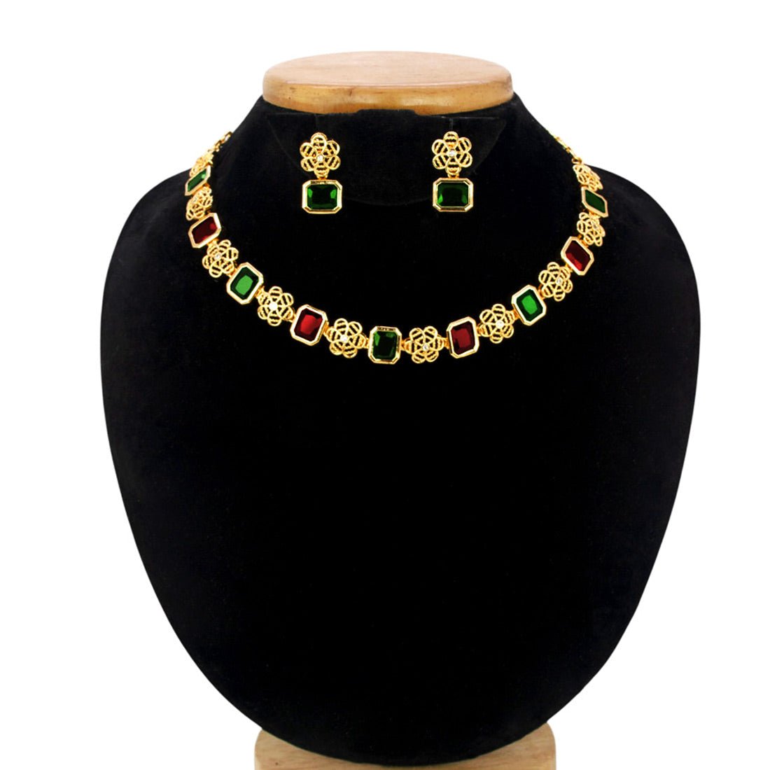 Elegant Antique Floral Square Stone Sufi Necklace Set - K Supreme