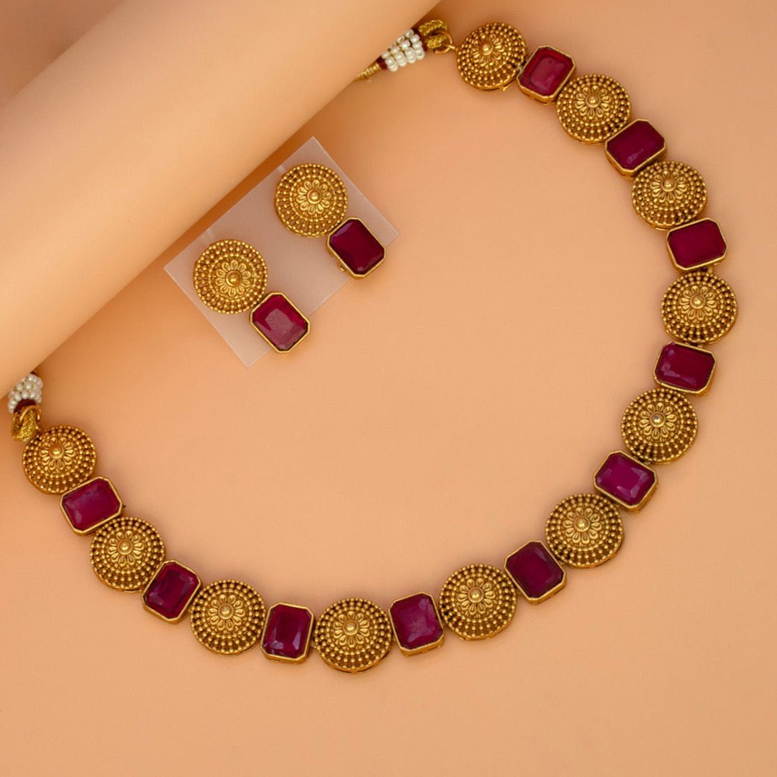 Elegant Antique Floral Square Stone Sufi Necklace Set - K Supreme