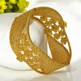 Elegant Floral Design Gold Plated Broad Bridal Bangle - KSupreme