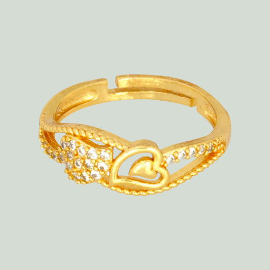 Elegant Gold Plated Adjustable CZ Heart Design Finger Ring - K Supreme