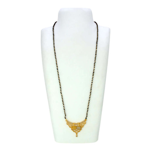Elegant Gold Plated CZ Twin Peacock Pendant Mangalsutra
