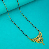 Elegant Gold Plated CZ Twin Peacock Pendant Mangalsutra