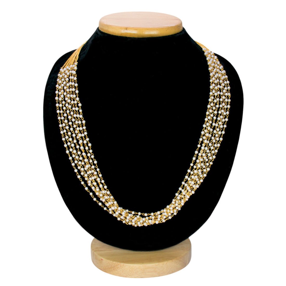Elegant Gold Plated Eight Layered Pearl Beads Necklace - K Supreme