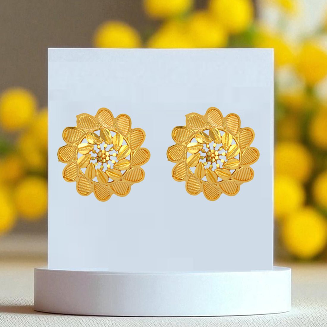 Elegant Gold Plated Floral Designer Big Stud Earrings - KSupreme
