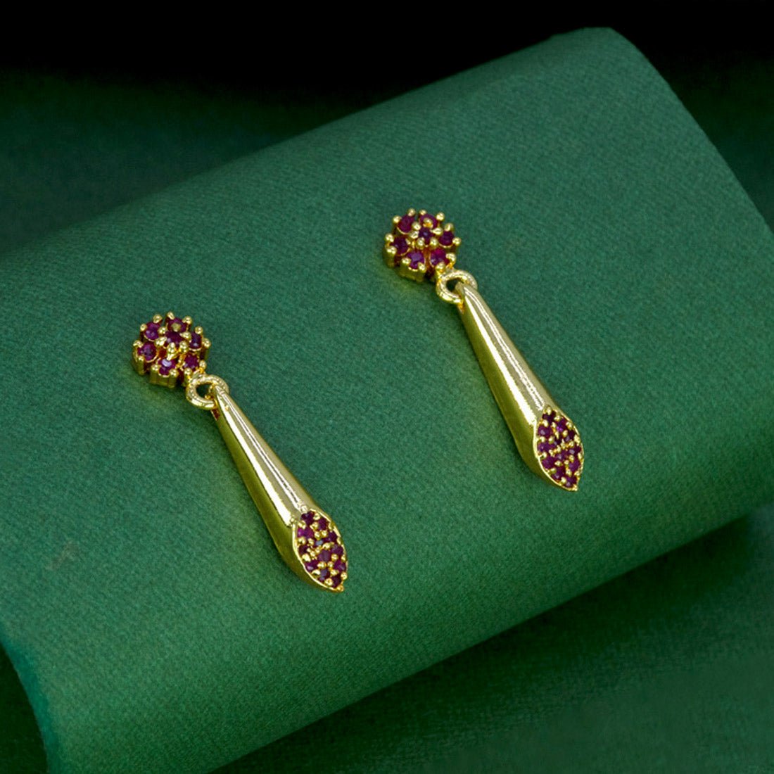 Elegant Gold Plated Ruby Floral Spike Drop Earrings - K Supreme