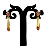 Elegant Gold Plated Ruby Floral Spike Drop Earrings - K Supreme