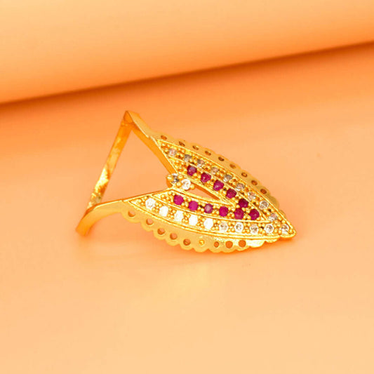 Elegant Gold Plated Semiprecious Stone Vanki Ring