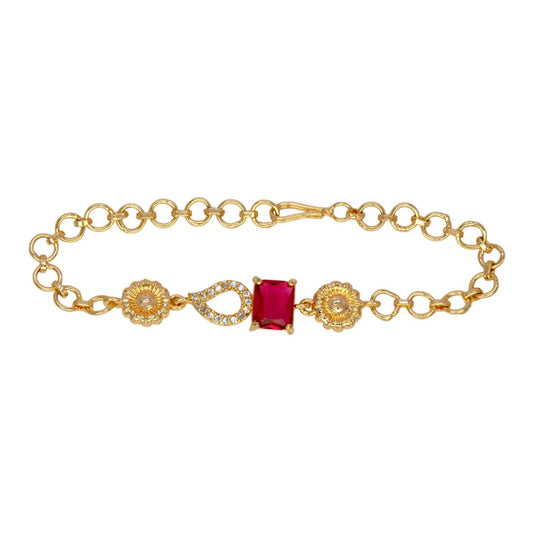 Elegant Gold Plated Square Red Stone CZ Mango Bracelet - KSupreme